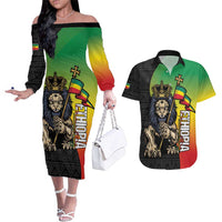 Personalized Ethiopia National Day Couples Matching Off The Shoulder Long Sleeve Dress and Hawaiian Shirt Lion Of Judah African Pattern