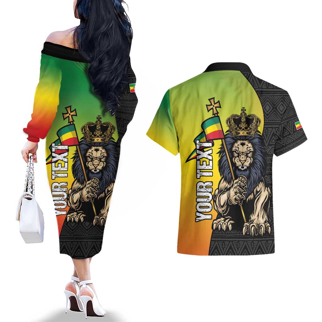 Personalized Ethiopia National Day Couples Matching Off The Shoulder Long Sleeve Dress and Hawaiian Shirt Lion Of Judah African Pattern