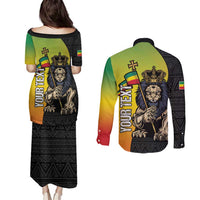 Personalized Ethiopia National Day Couples Matching Puletasi and Long Sleeve Button Shirt Lion Of Judah African Pattern