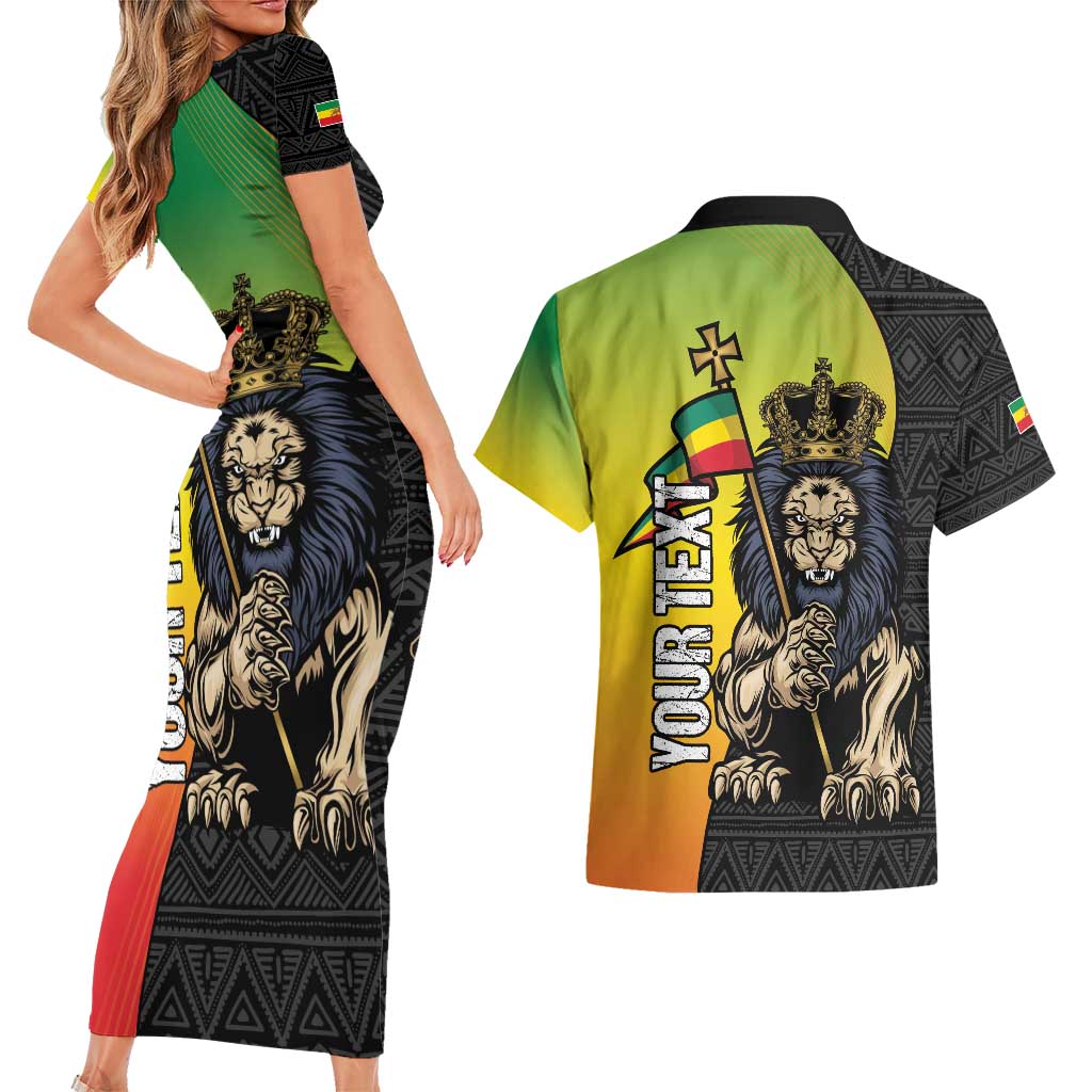 Personalized Ethiopia National Day Couples Matching Short Sleeve Bodycon Dress and Hawaiian Shirt Lion Of Judah African Pattern