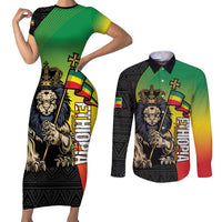 Personalized Ethiopia National Day Couples Matching Short Sleeve Bodycon Dress and Long Sleeve Button Shirt Lion Of Judah African Pattern