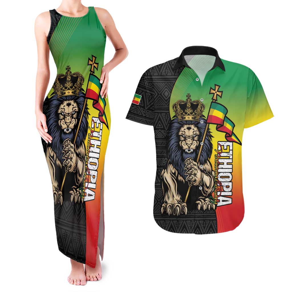 Personalized Ethiopia National Day Couples Matching Tank Maxi Dress and Hawaiian Shirt Lion Of Judah African Pattern