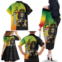 Personalized Ethiopia National Day Family Matching Off The Shoulder Long Sleeve Dress and Hawaiian Shirt Lion Of Judah African Pattern