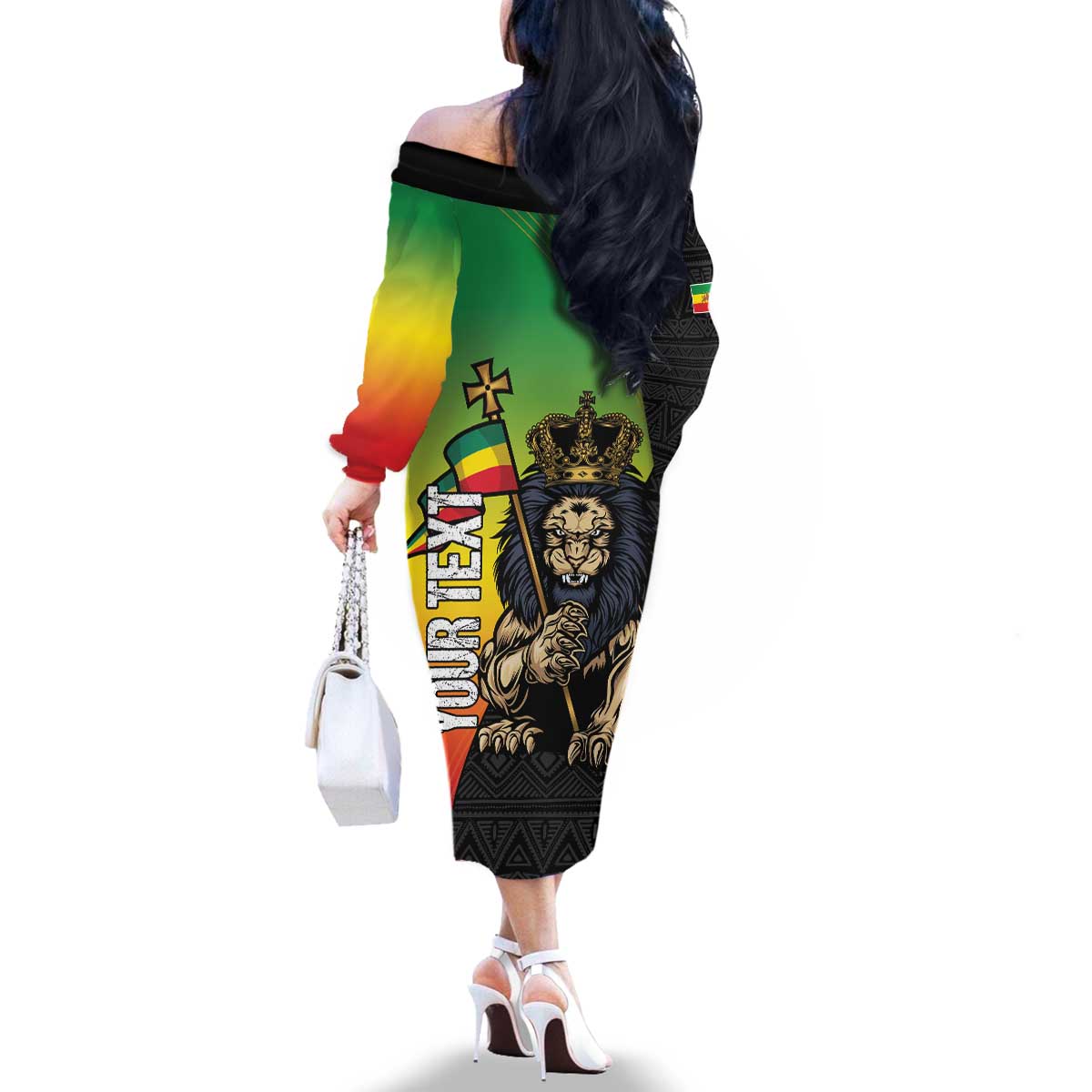 Personalized Ethiopia National Day Family Matching Off The Shoulder Long Sleeve Dress and Hawaiian Shirt Lion Of Judah African Pattern