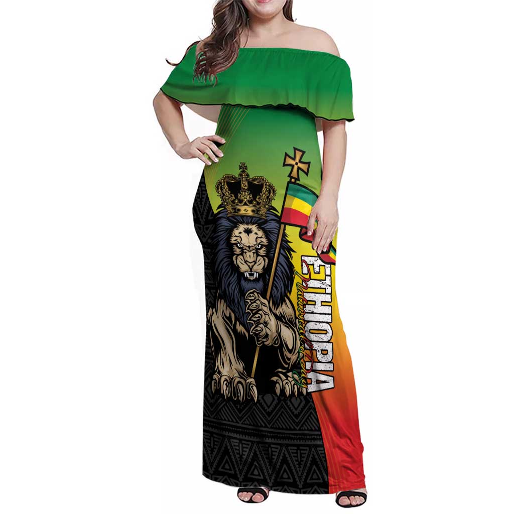Personalized Ethiopia National Day Family Matching Off Shoulder Maxi Dress and Hawaiian Shirt Lion Of Judah African Pattern