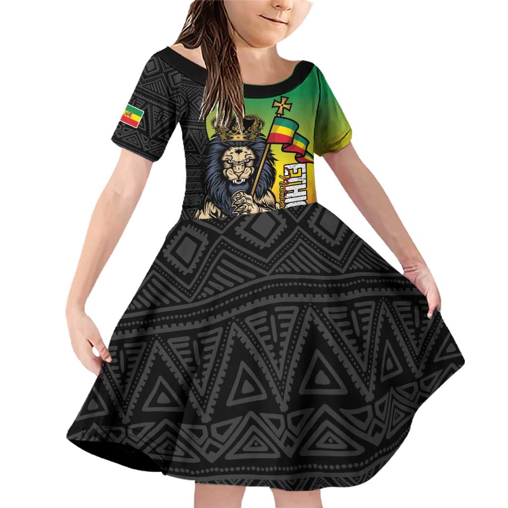 Personalized Ethiopia National Day Family Matching Off Shoulder Short Dress and Hawaiian Shirt Lion Of Judah African Pattern