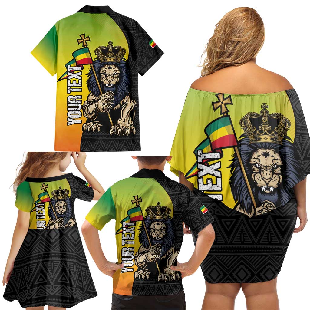 Personalized Ethiopia National Day Family Matching Off Shoulder Short Dress and Hawaiian Shirt Lion Of Judah African Pattern