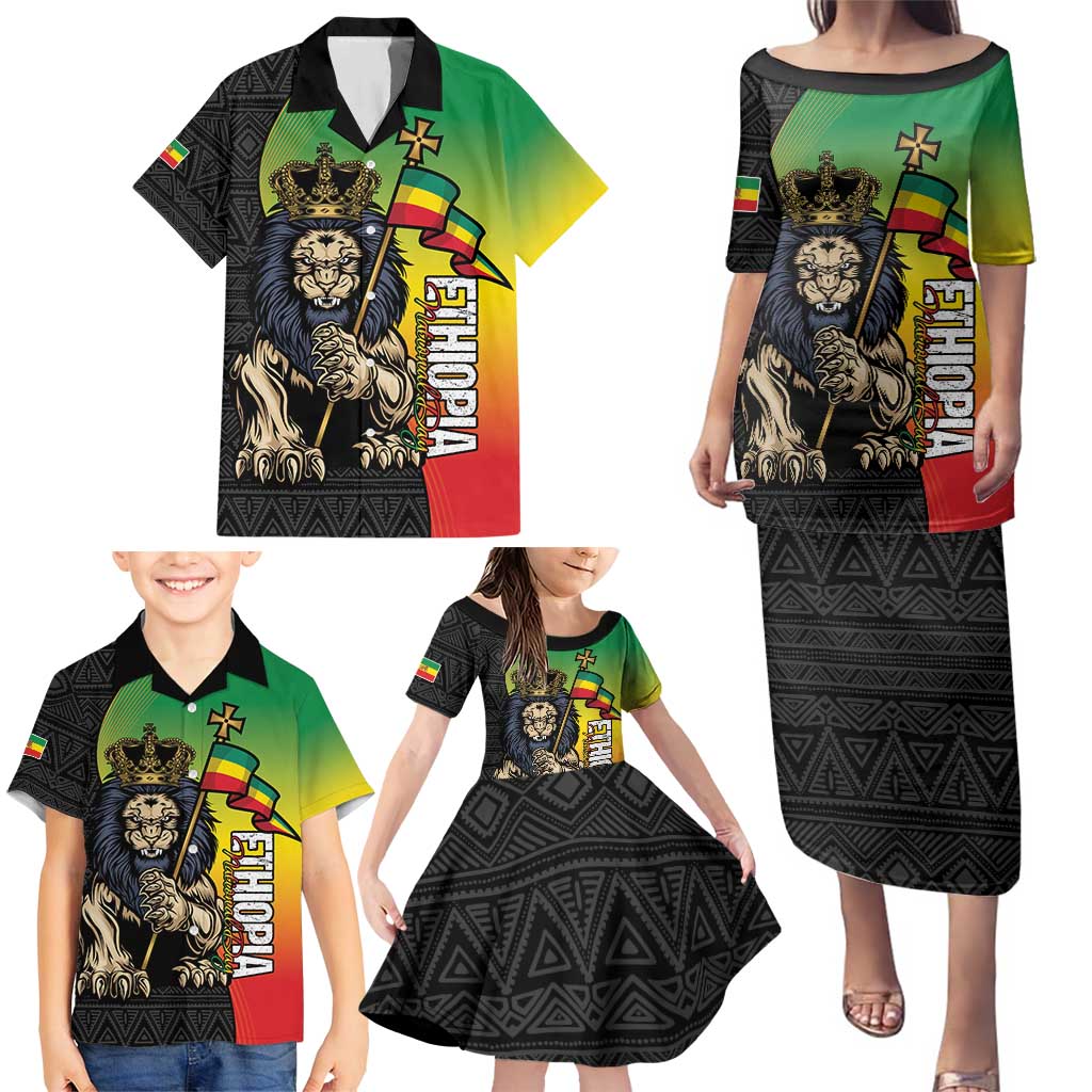 Personalized Ethiopia National Day Family Matching Puletasi and Hawaiian Shirt Lion Of Judah African Pattern