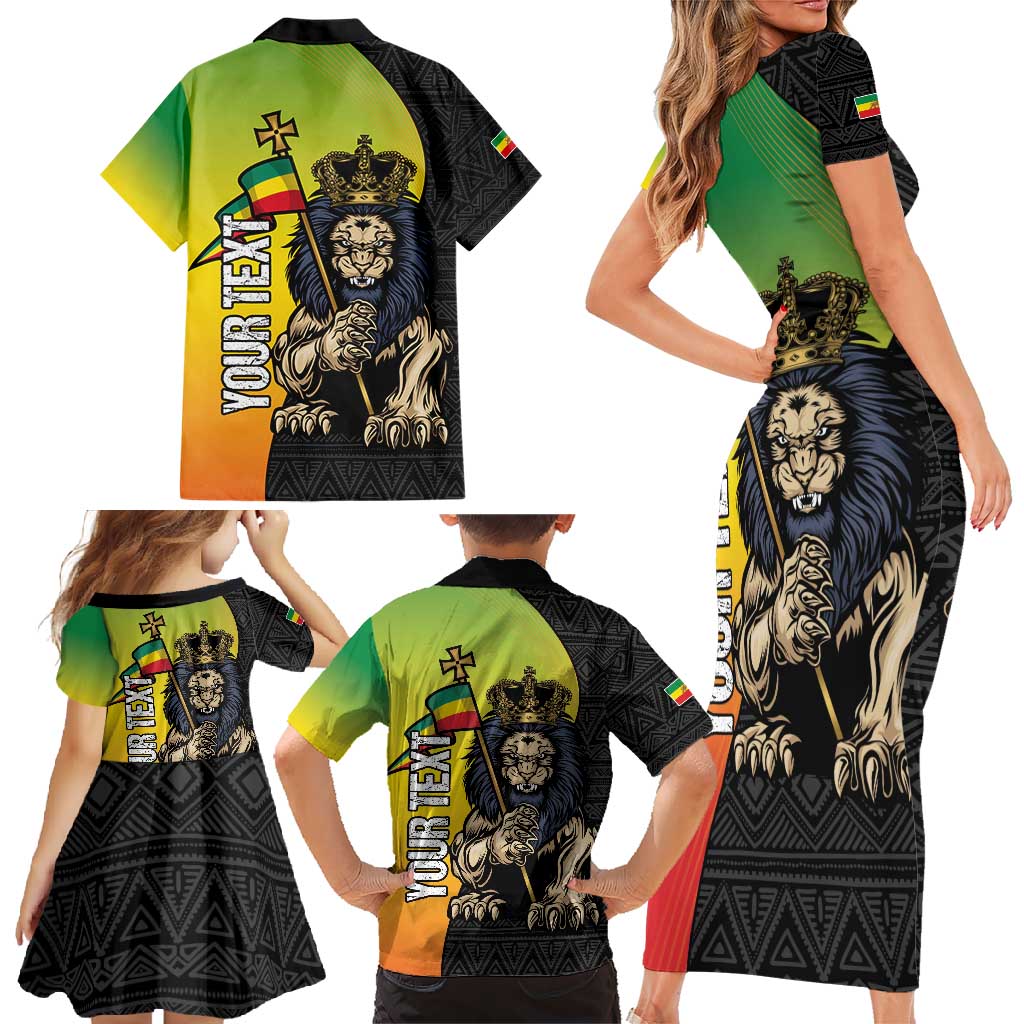 Personalized Ethiopia National Day Family Matching Short Sleeve Bodycon Dress and Hawaiian Shirt Lion Of Judah African Pattern