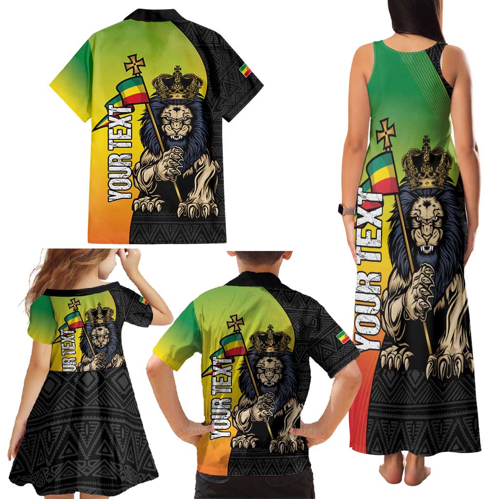 Personalized Ethiopia National Day Family Matching Tank Maxi Dress and Hawaiian Shirt Lion Of Judah African Pattern