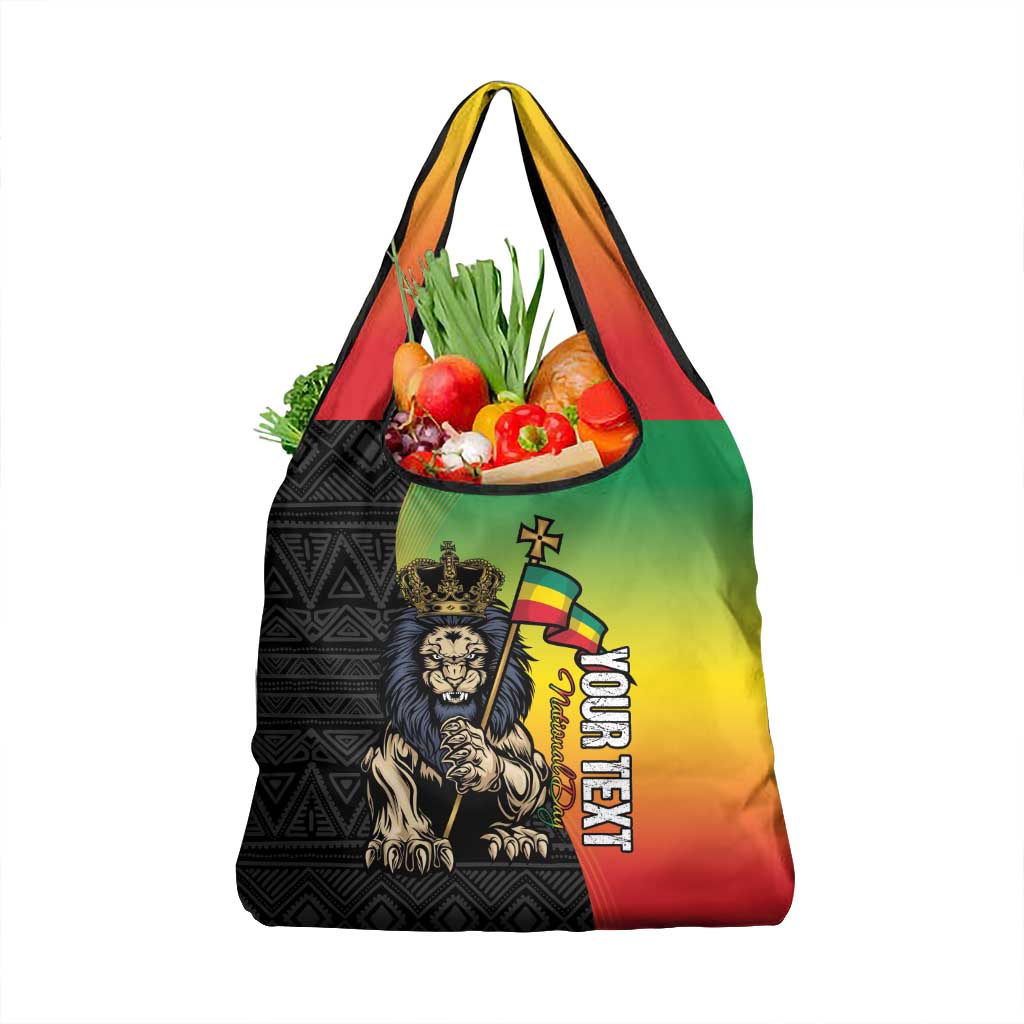 Personalized Ethiopia National Day Grocery Bag Lion Of Judah African Pattern