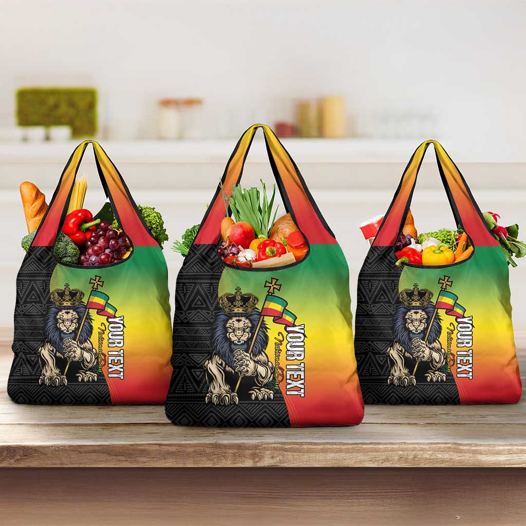 Personalized Ethiopia National Day Grocery Bag Lion Of Judah African Pattern