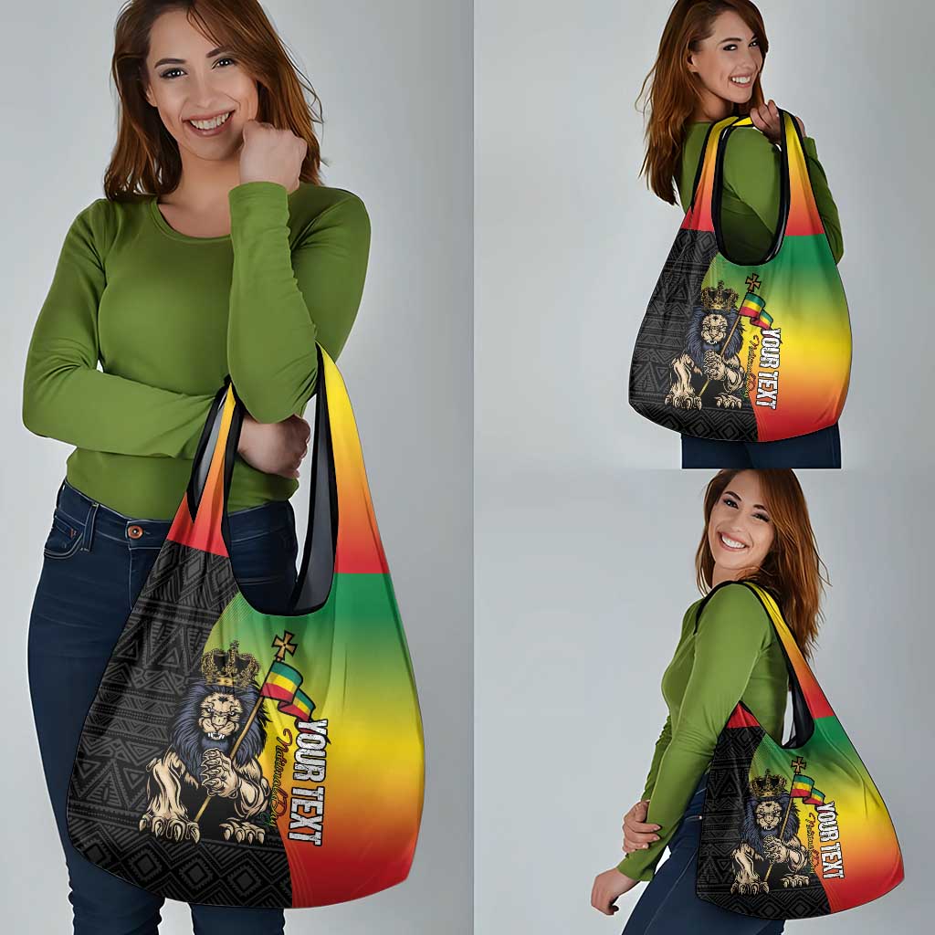 Personalized Ethiopia National Day Grocery Bag Lion Of Judah African Pattern
