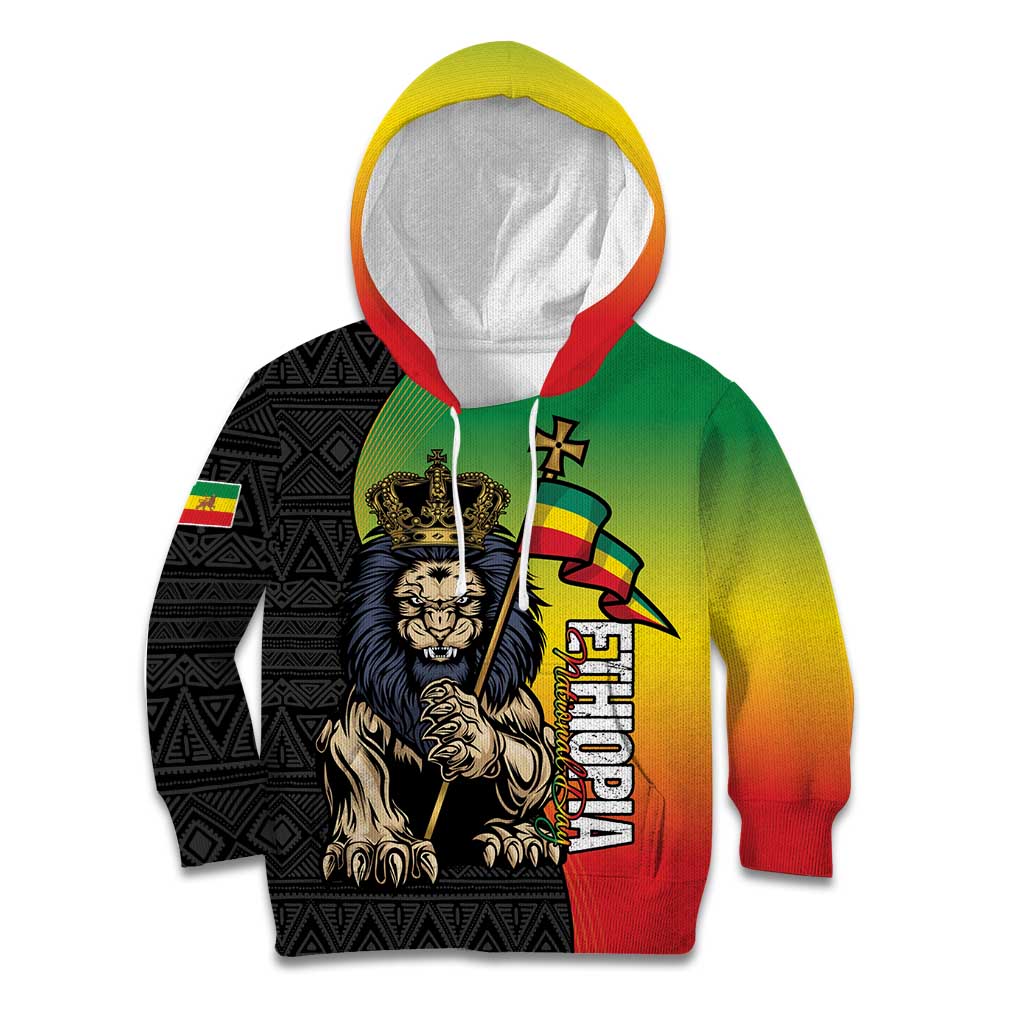 Personalized Ethiopia National Day Kid Hoodie Lion Of Judah African Pattern