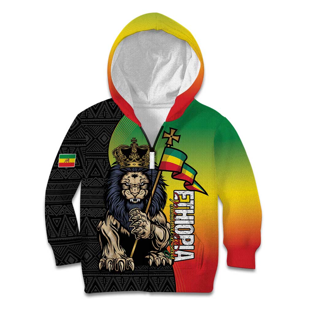 Personalized Ethiopia National Day Kid Hoodie Lion Of Judah African Pattern