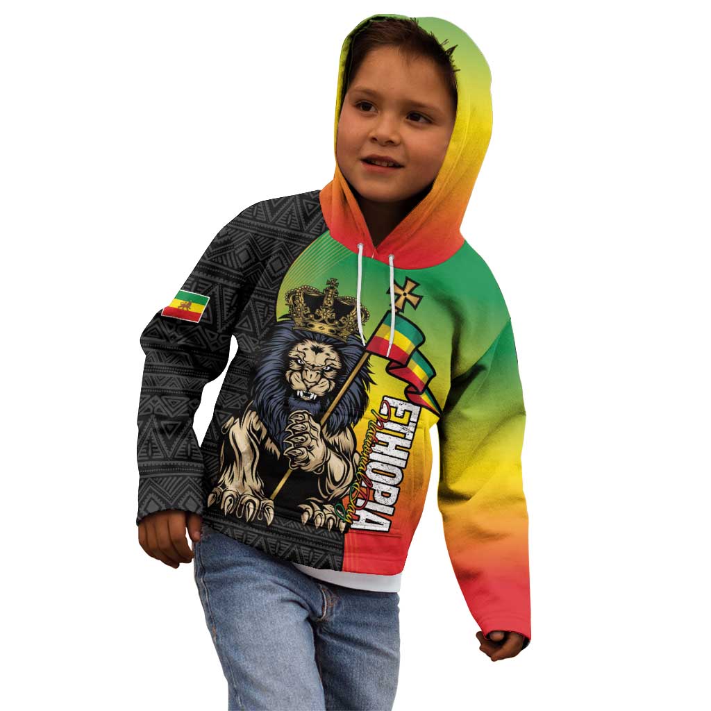Personalized Ethiopia National Day Kid Hoodie Lion Of Judah African Pattern