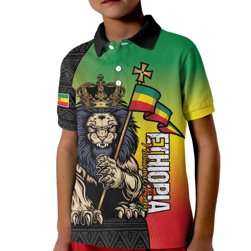 Personalized Ethiopia National Day Kid Polo Shirt Lion Of Judah African Pattern
