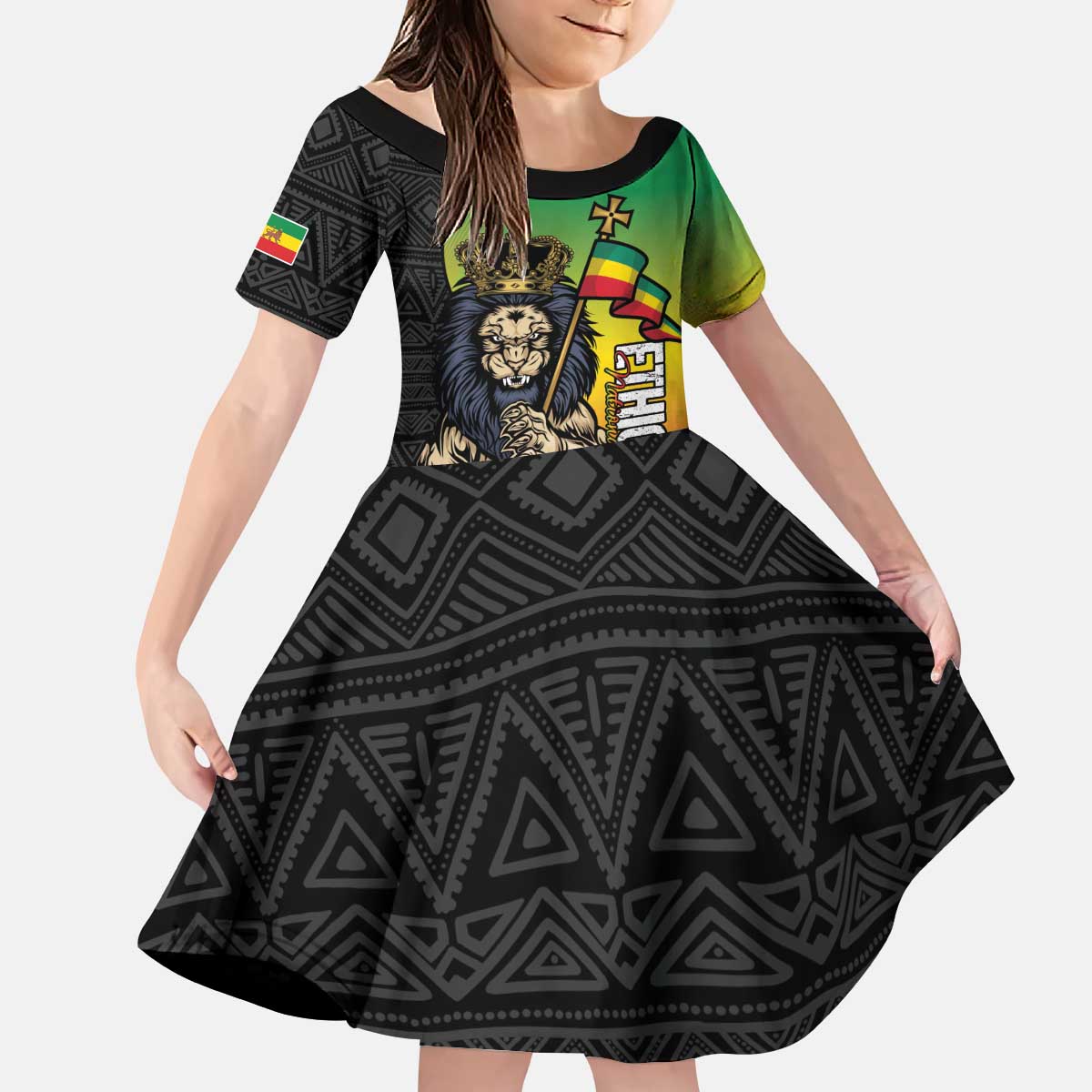 Personalized Ethiopia National Day Kid Short Sleeve Dress Lion Of Judah African Pattern