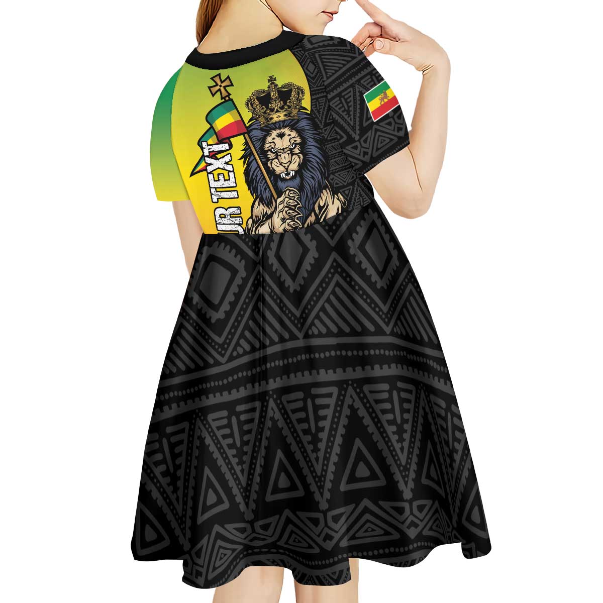 Personalized Ethiopia National Day Kid Short Sleeve Dress Lion Of Judah African Pattern