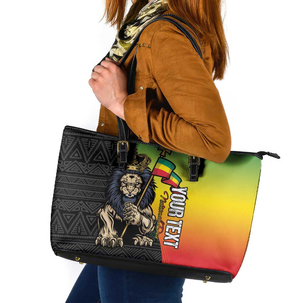 Personalized Ethiopia National Day Leather Tote Bag Lion Of Judah African Pattern