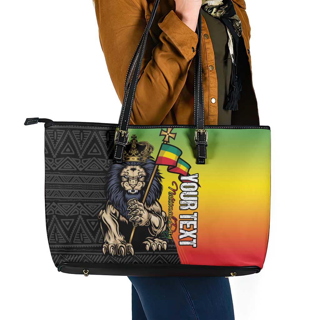 Personalized Ethiopia National Day Leather Tote Bag Lion Of Judah African Pattern