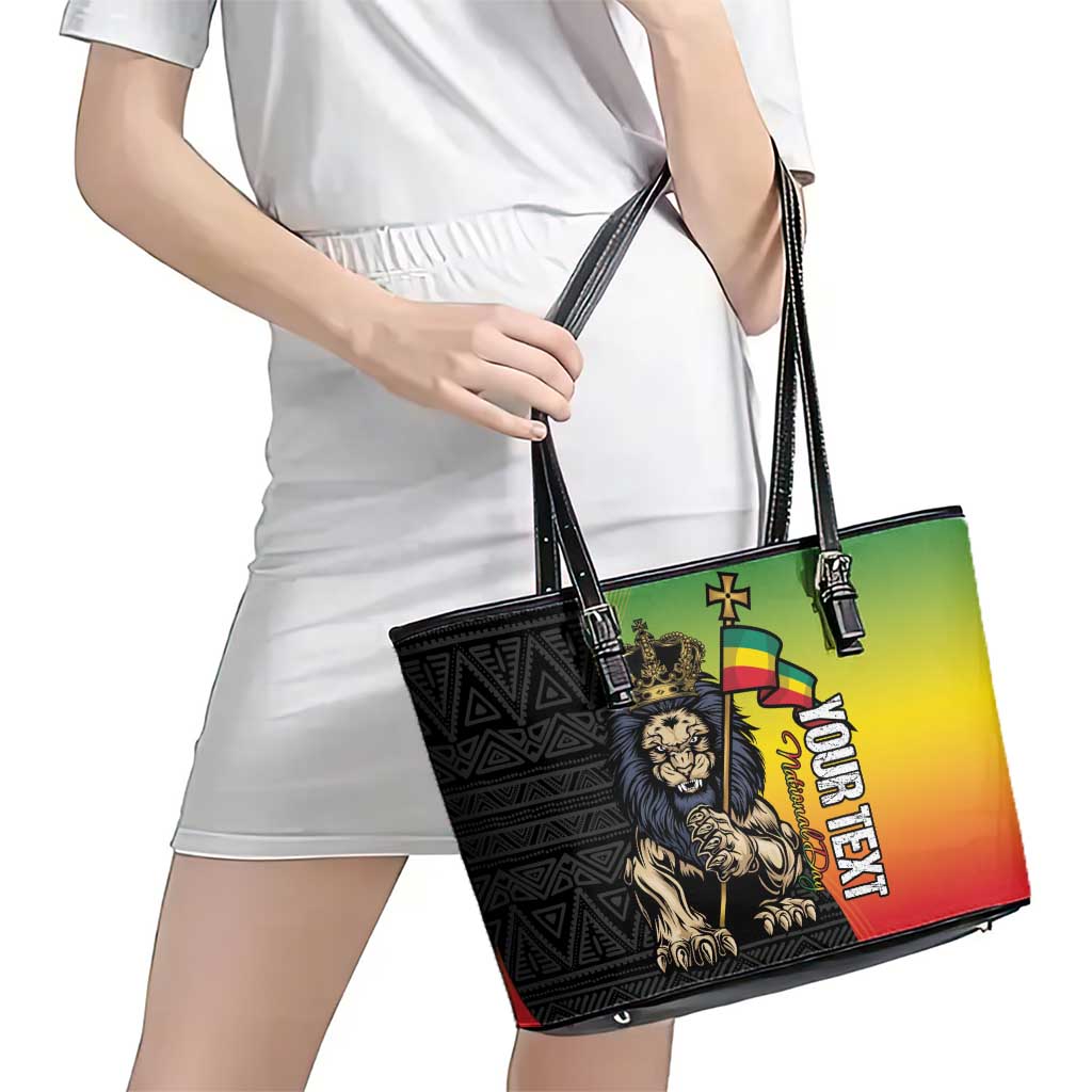 Personalized Ethiopia National Day Leather Tote Bag Lion Of Judah African Pattern