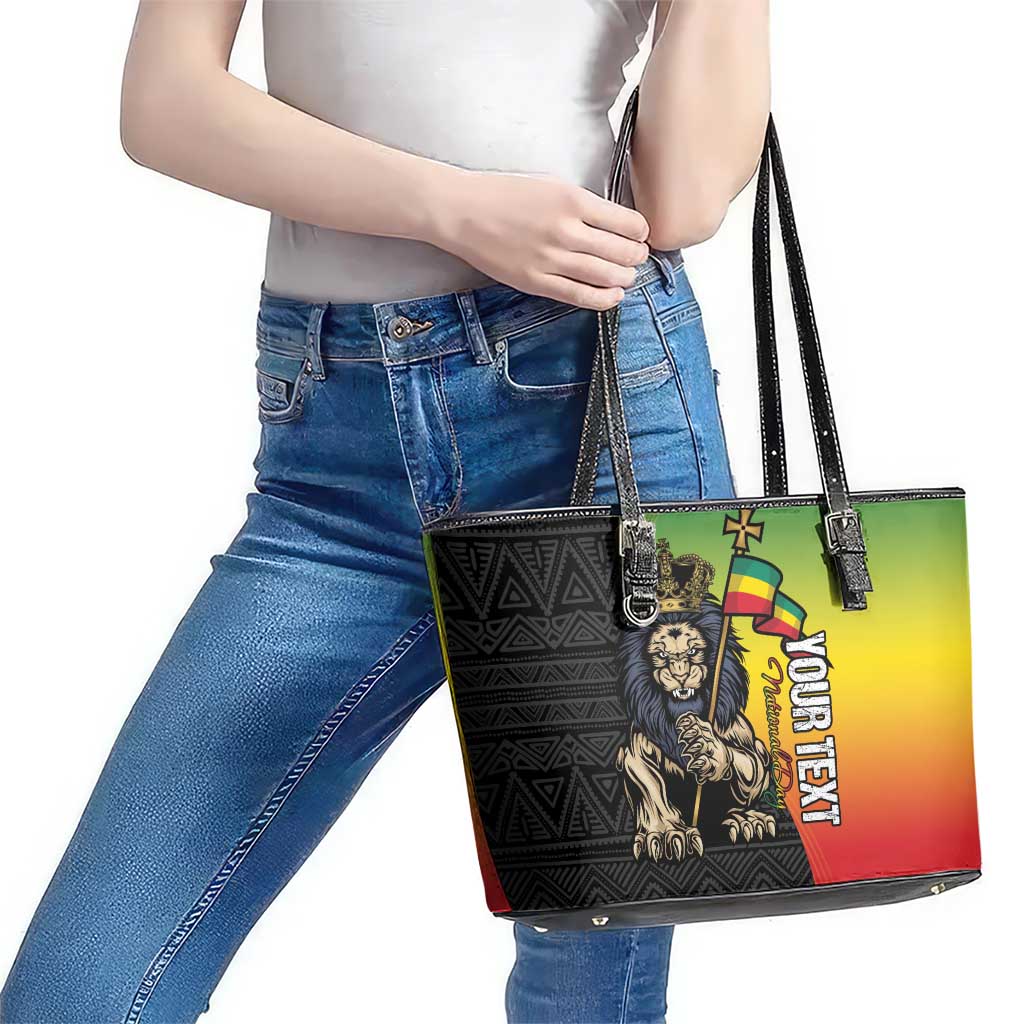 Personalized Ethiopia National Day Leather Tote Bag Lion Of Judah African Pattern