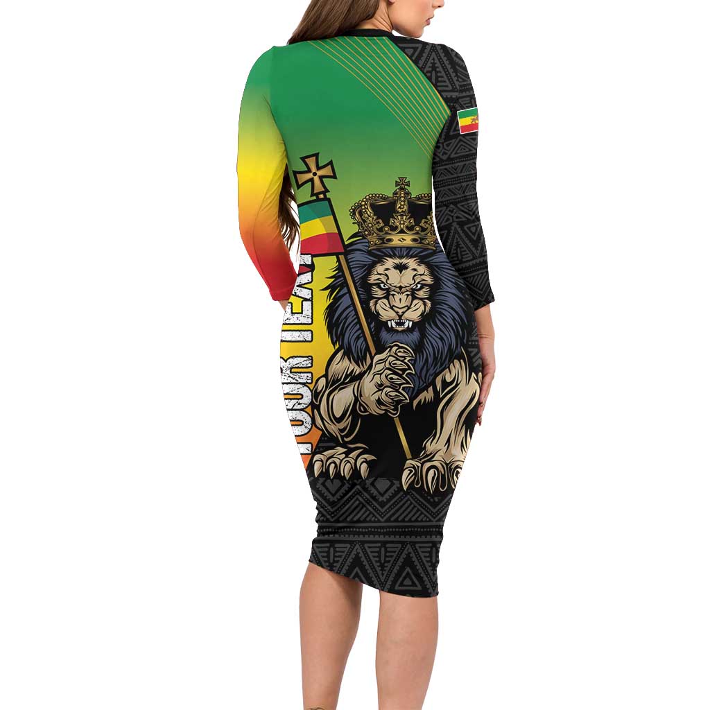 Personalized Ethiopia National Day Long Sleeve Bodycon Dress Lion Of Judah African Pattern