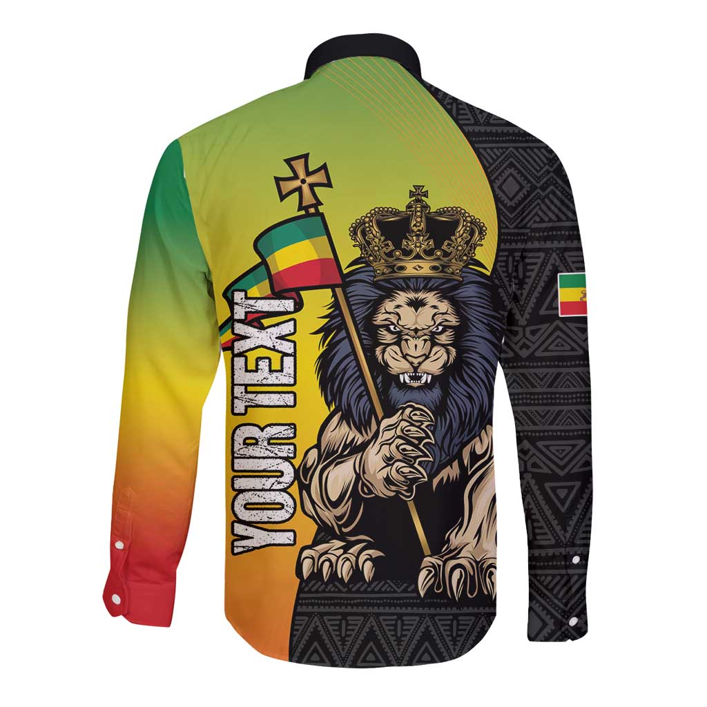 Personalized Ethiopia National Day Long Sleeve Button Shirt Lion Of Judah African Pattern