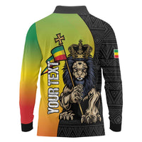 Personalized Ethiopia National Day Long Sleeve Polo Shirt Lion Of Judah African Pattern