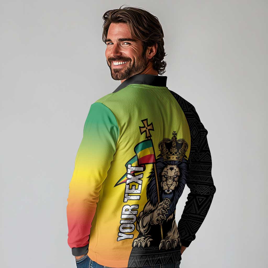 Personalized Ethiopia National Day Long Sleeve Polo Shirt Lion Of Judah African Pattern