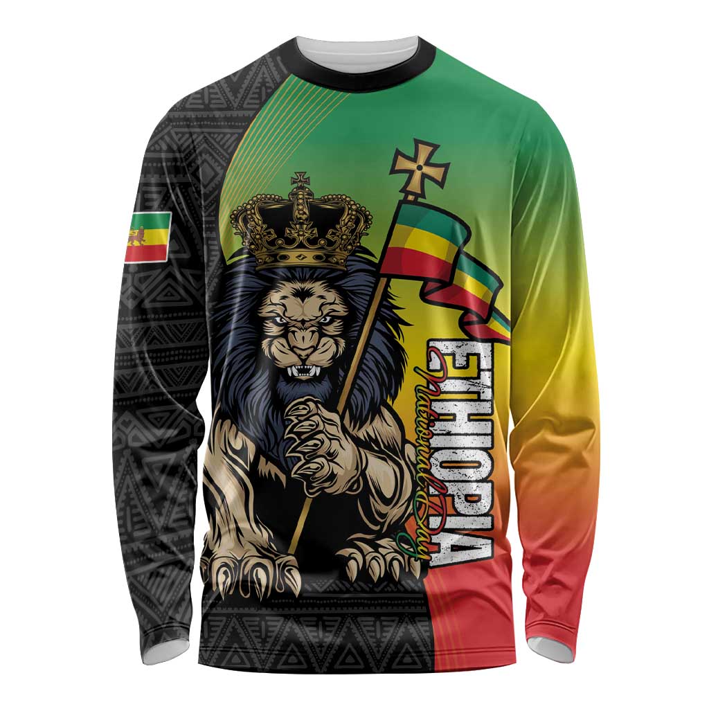 Personalized Ethiopia National Day Long Sleeve Shirt Lion Of Judah African Pattern