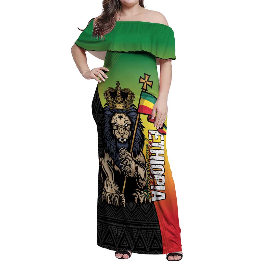 Personalized Ethiopia National Day Off Shoulder Maxi Dress Lion Of Judah African Pattern