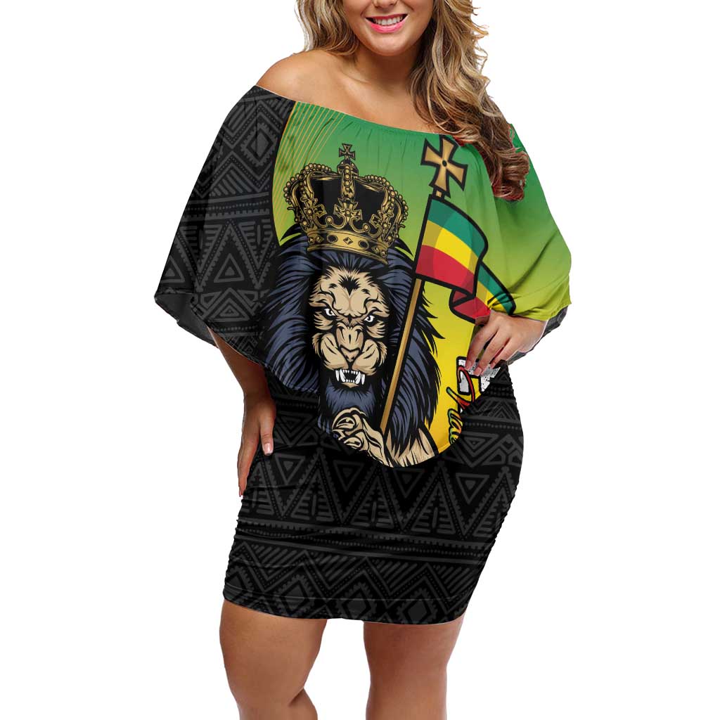 Personalized Ethiopia National Day Off Shoulder Short Dress Lion Of Judah African Pattern