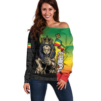Personalized Ethiopia National Day Off Shoulder Sweater Lion Of Judah African Pattern