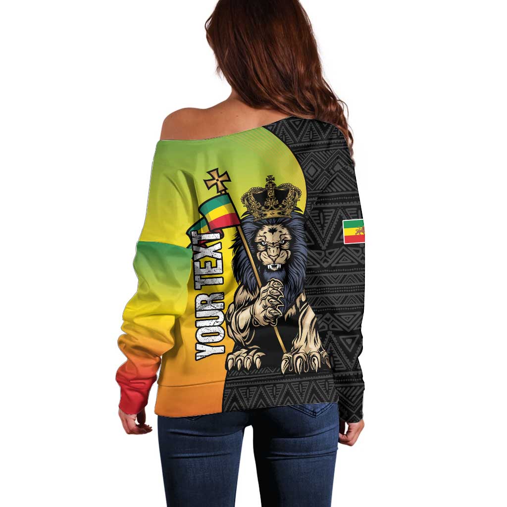 Personalized Ethiopia National Day Off Shoulder Sweater Lion Of Judah African Pattern