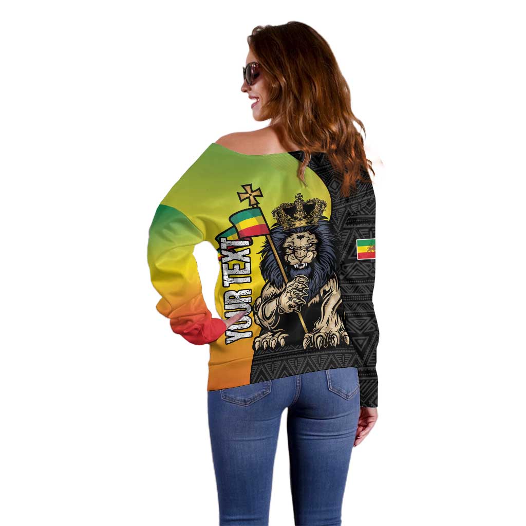 Personalized Ethiopia National Day Off Shoulder Sweater Lion Of Judah African Pattern