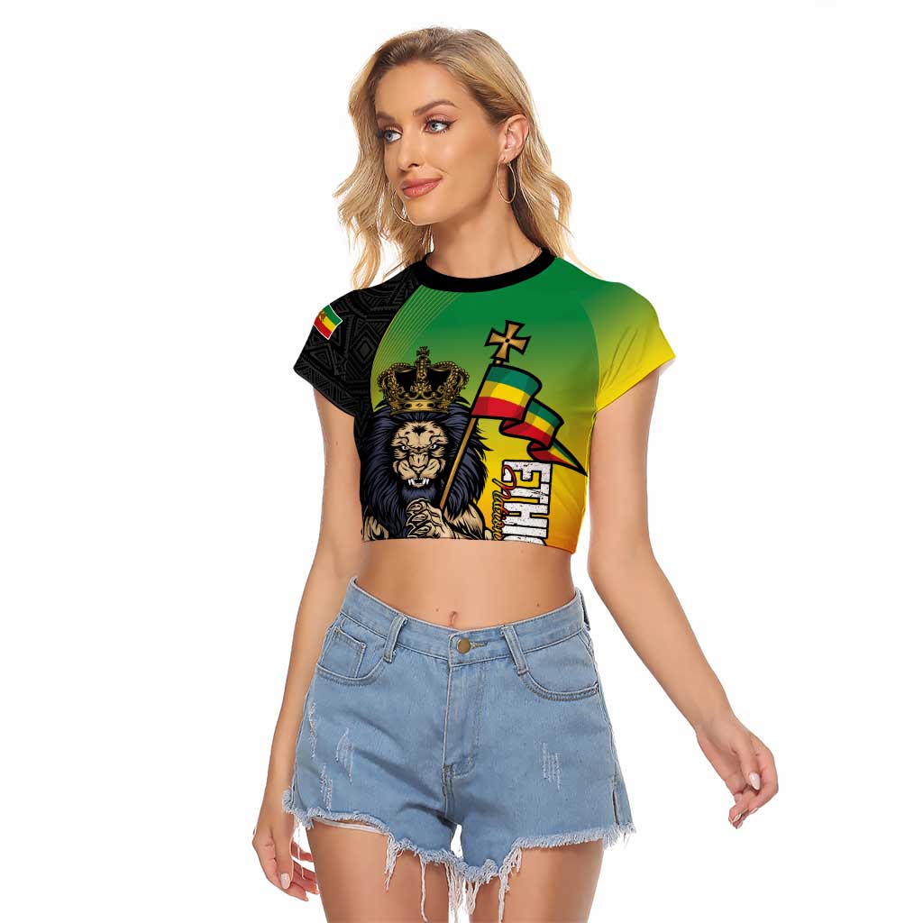 Personalized Ethiopia National Day Raglan Cropped T Shirt Lion Of Judah African Pattern