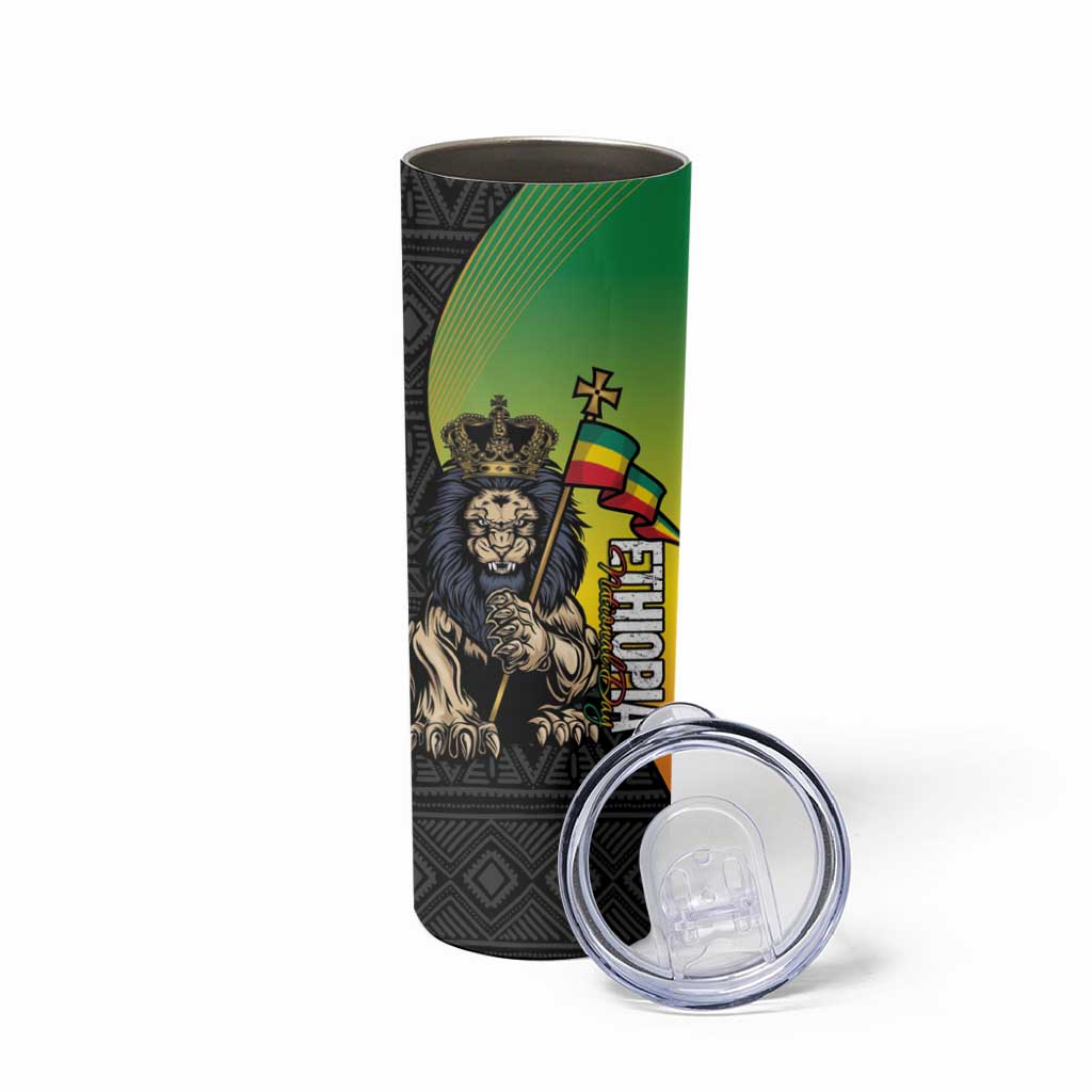 Personalized Ethiopia National Day Skinny Tumbler Lion Of Judah African Pattern