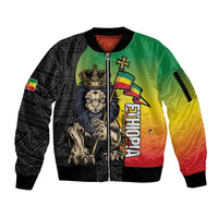 Personalized Ethiopia National Day Sleeve Zip Bomber Jacket Lion Of Judah African Pattern