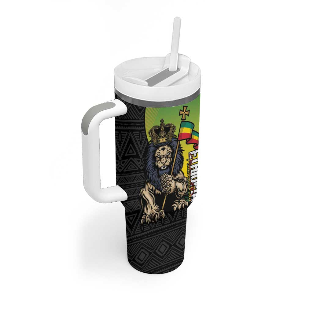 Personalized Ethiopia National Day Tumbler With Handle Lion Of Judah African Pattern