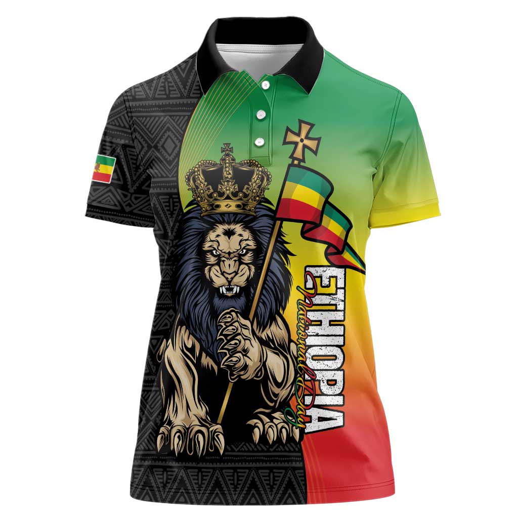 Personalized Ethiopia National Day Women Polo Shirt Lion Of Judah African Pattern