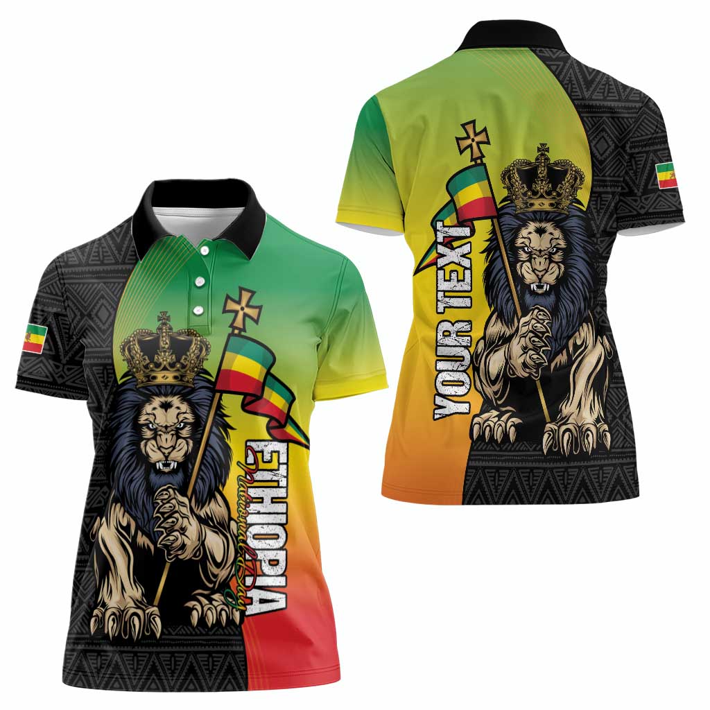 Personalized Ethiopia National Day Women Polo Shirt Lion Of Judah African Pattern