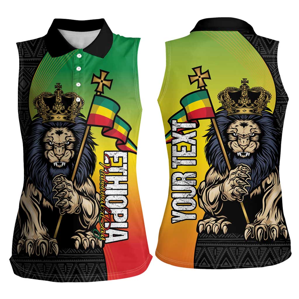 Personalized Ethiopia National Day Women Sleeveless Polo Shirt Lion Of Judah African Pattern