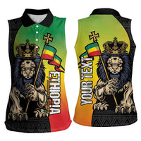 Personalized Ethiopia National Day Women Sleeveless Polo Shirt Lion Of Judah African Pattern