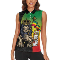 Personalized Ethiopia National Day Women Sleeveless Polo Shirt Lion Of Judah African Pattern