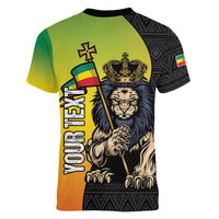 Personalized Ethiopia National Day Women V-Neck T-Shirt Lion Of Judah African Pattern