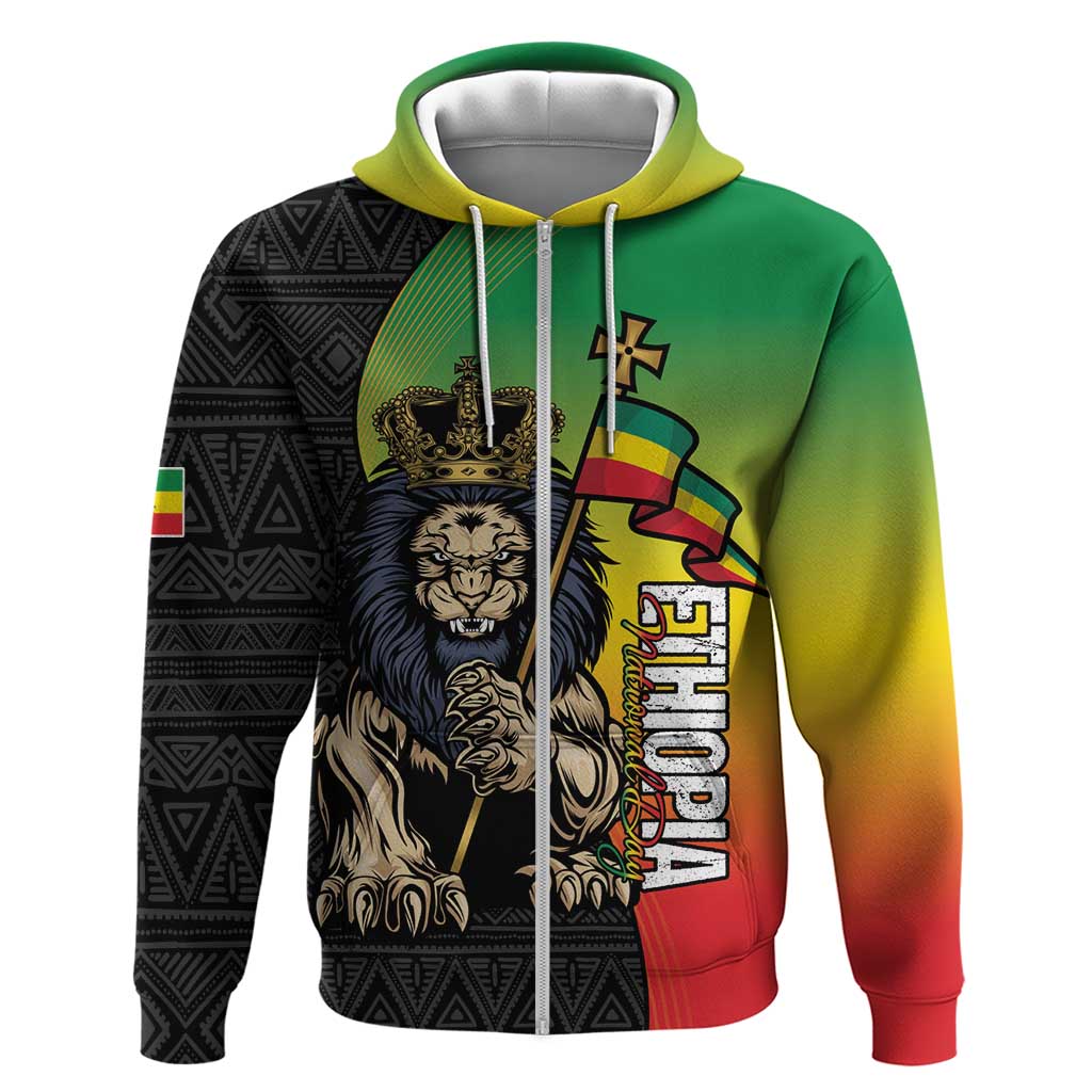 Personalized Ethiopia National Day Zip Hoodie Lion Of Judah African Pattern