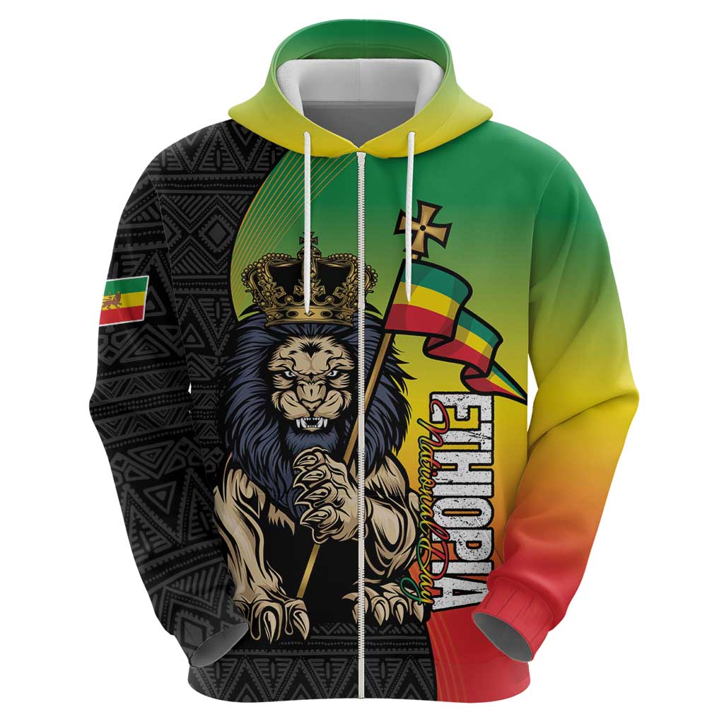 Personalized Ethiopia National Day Zip Hoodie Lion Of Judah African Pattern