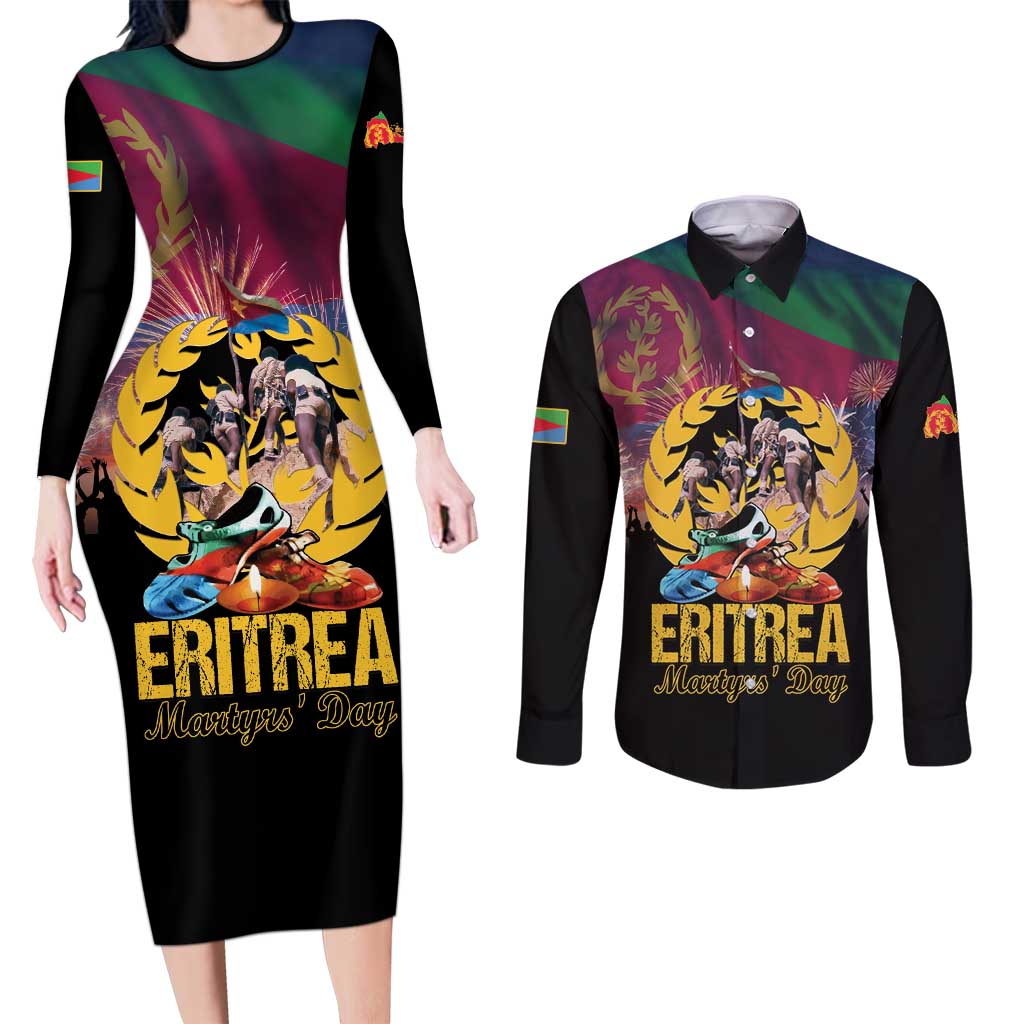 Personalized Eritrea Martyrs Day Couples Matching Long Sleeve Bodycon Dress and Long Sleeve Button Shirt Eternal Glory To Our Martyrs
